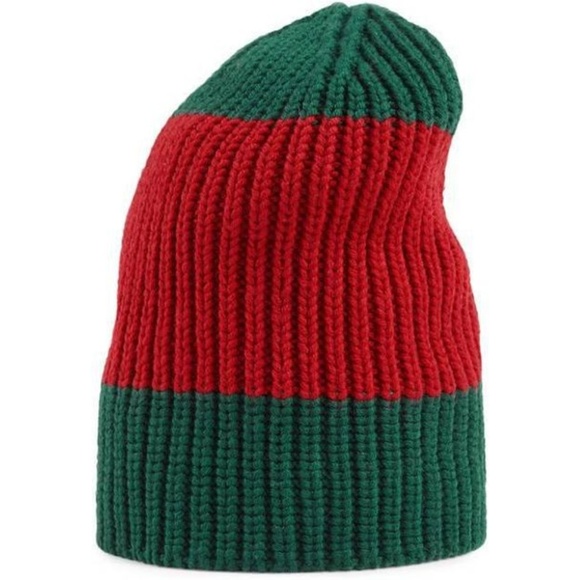 Wool Hat Green Red Green Beanie 